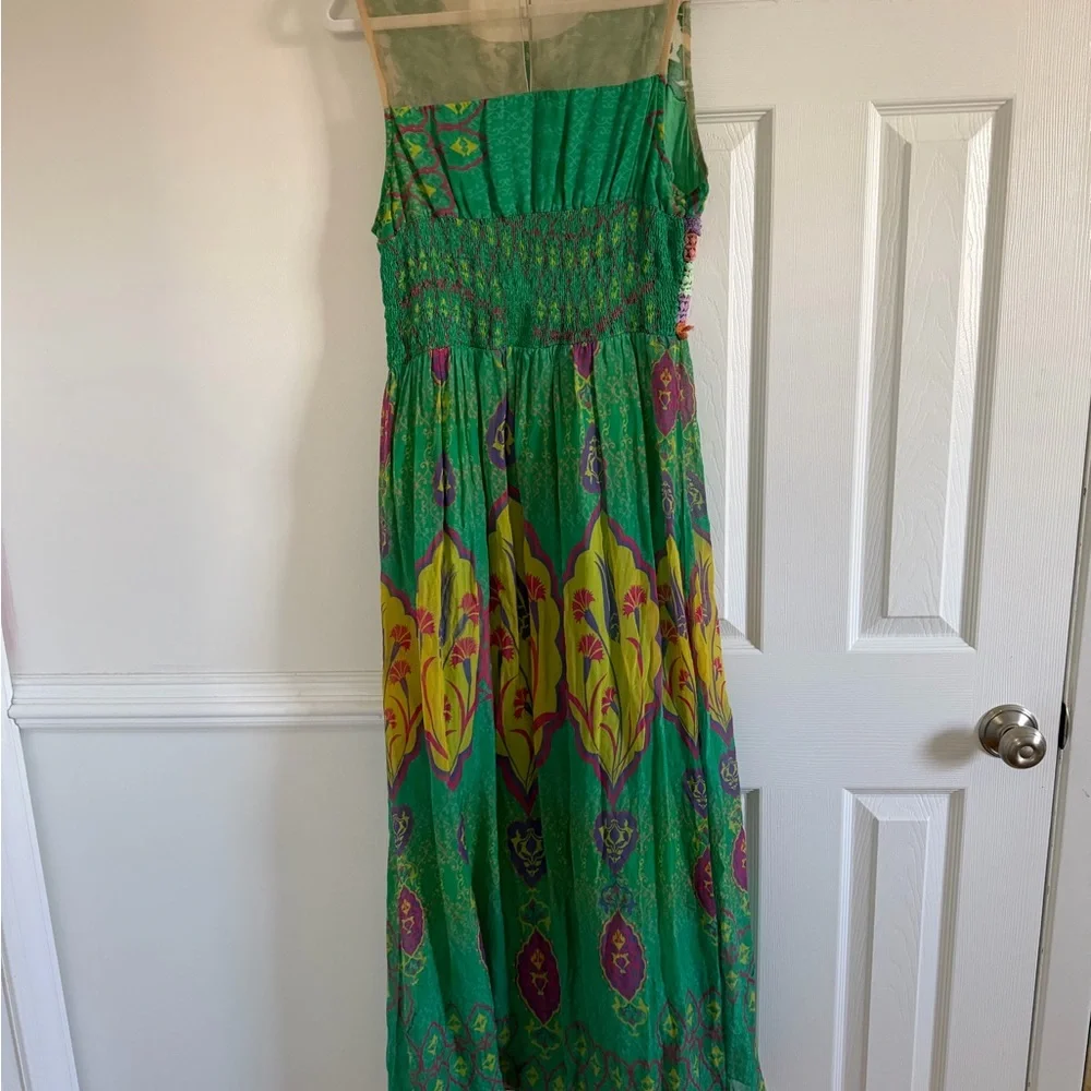 Hemant & Nandita Anthropologie Mintzita Maxi Dress Green Silk Large - Picture 5 of 9